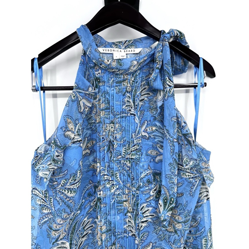 Veronica Beard Blue Silk Floral Dali Top Size 6 Ruffle Boho Chic Feminine - Picture 7 of 14